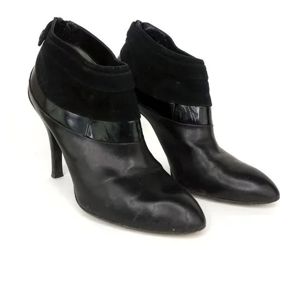 Costume National Black Leather Suede Button Heels Made in Italy - Picture 3 of 8